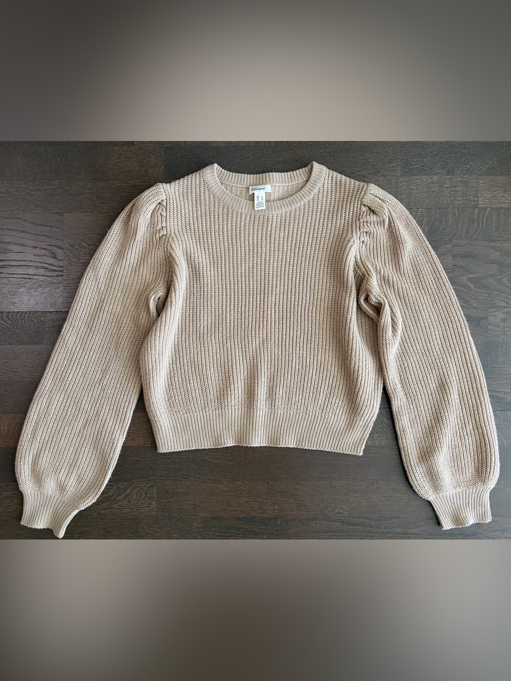 Revamped Neutral Beige Ribbed Knit Pullover